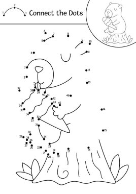 Vektör hattı Capybara nokta nokta ve dondurma yiyen sevimli hayvanlarla renk etkinliği. Basit siyah ve beyaz noktalar oyununu bağlar, Capibar 'ı rahatlatan çocuklar için renk sayfası