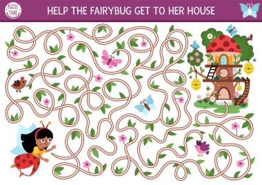Peri böceği olan çocuklar için ağaç dallarıyla evine gitmek eğlenceli bir labirent. Peri masalı prenses basılabilir aktivitesi ve kanatlı tatlı bir kız. Sihirli orman, ormanlık labirent oyunu, bulmaca!
