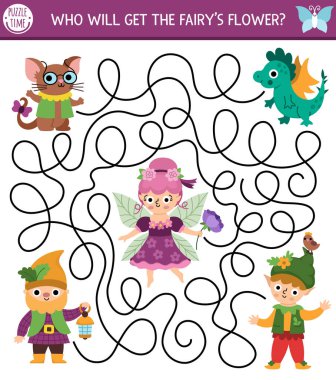 Cüce, elf, ejderha ve fareye çiçek veren çocuklar için eğlenceli bir labirent. Peri masalı prenses basılabilir aktivitesi ve kanatlı tatlı bir kız. Sihirli orman, ormanlık labirent oyunu, bulmaca!