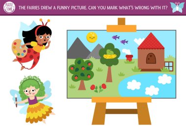 Peri Diyarı 'nda, perilerin sudaki bulutlarla, çatıdaki merdivenlerle, gökteki balıklarla manzara çizdiği mantıklı bir aktivite. Resmin nesi var? Mantık çalışması. Garip bir şeyle sihirli bir bulmaca