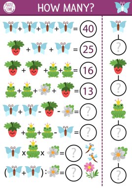 Matematik oyunu, denklem ya da kurbağa prensi, çilek, çiçek, kelebek. Okul çocukları için orman perisi ya da orman doğa aktivitesi. Çocuk için basit bir masal kitabı.