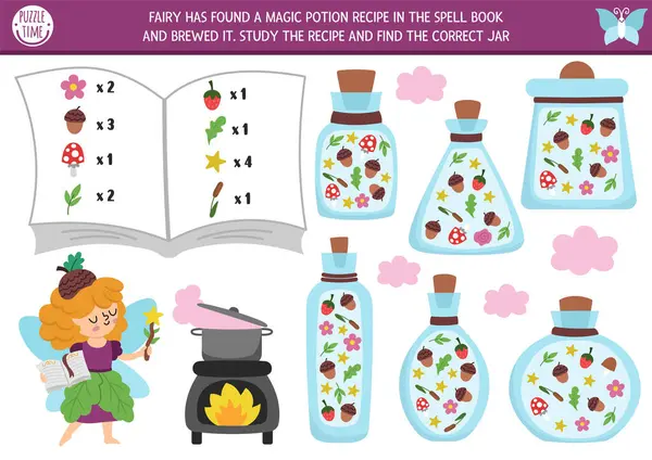 Peri Diyarı, meşe palamudu perisi, iksir tarifi ve büyü kitapları ile eşleşiyor. Anaokulu çocukları için matematik ve sihirli arazi aktiviteleri. Eğitimsel basılabilir çalışma kâğıdı ve sevimli bir peri masalı.