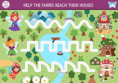 Ormandaki perilerin evlerine gittikleri vektör el yazısı alıştırmaları. Hoş kızları olan anaokulu çocukları için basılabilir etkinlik. Peri Diyarı yazma yeteneği için fantezi izleme oyunu