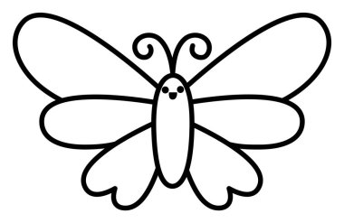 Siyah-beyaz uçan kelebek ikonu. Sihirli yaratık hattı klipsi. Tatlı peri masalı karakteri. Kanatları açık orman fantezi böceği. Orman masalı illüstrasyonu, boya bezi