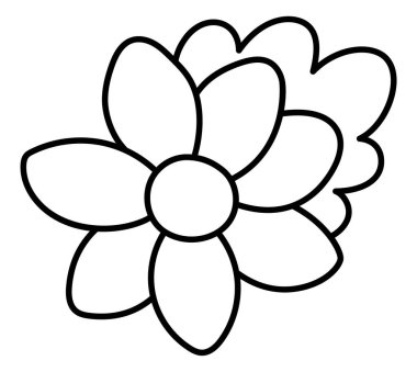 Vektör siyah-beyaz karikatür çiçek kırpması. Ormanlık ya da bahçe dekoratif bitki çizgisi simgesi beyaz arka planda izole edilmiş. Orman doğası illüstrasyon, boyama sayfası. Basit soyut çiçekli resim