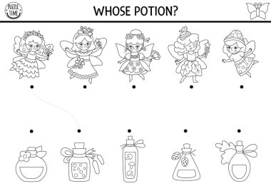 Orman perisi, kızlarla siyah beyaz eşleşme aktivitesi ve sihirli iksir. Çiçekli, meşe palamudu, böğürtlen prensesi, iksirli kavanozlar. Nesneleri eşleştir oyunu. Peri masalı boyama sayfası