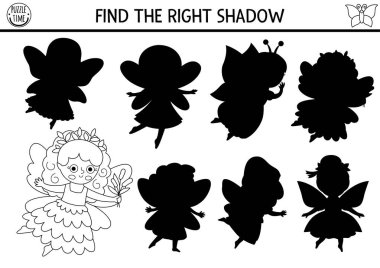 Orman perisi siyah ve beyaz gölgeler eşleşiyor. Tatlı bataklık prensesiyle sihirli orman bulmacası. Doğru siluet yazdırılabilir çalışma tablosu bul, oyun. Peri masalı boyama sayfası