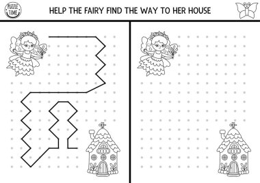 Siyah-beyaz çizim, yazı, iz sürme, bataklık perisi ve evi olan çocuklar için uzay yönlendirme aktivitesi. Çizgiyi kutuya çek. Okul öncesi ormanlık yazdırılabilir oyun, bulmaca, boyama sayfası