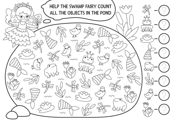 Peri Diyarı 'nda kurbağa şeklinde çocuklar için casusluk oyunu oynarım. Bataklık perisi, sazlıklar ve zambaklarla arama ve sayma faaliyetleri. Peri masalı basılabilir çalışma tablosu. Fantezi boyama sayfası, bulmaca