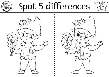 Siyah ve beyaz çocuklar için farklı bir oyun buluyorlar. Periler Diyarı 'nda elflerle ilgili eğitici aktiviteler. Çocuklar için sihirli orman bulmacası. Peri masalı çizgisi yazdırılabilir çalışma tablosu, cüce, leprikon veya bo ile boyama sayfası