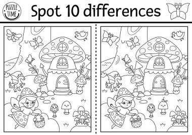 Siyah ve beyaz farklılık oyunu bulur. Peri Diyarı 'nda mantar perisi ve ev ile ilgili eğitim hattı aktivitesi. Sihirli orman bulmacası, çocuklar için boyama sayfası. Tatlı bir kızla peri masalı basılabilir çalışma tablosu