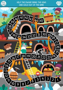 Şirin cüceleri ve yeraltı maden arazisi olan çocuklar için cüce zar oyunu. Mağarada altın madeni tüneli olan peri masalı tahta oyunu demiryolları, değerli taşlar taşıyan vagon, lanter...