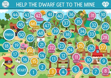 Şirin cüceleri ve sihirli arazi manzarası olan çocuklar için cüce zar oyunu. Bahçe, madencilik, demirci elfleri, hazine, maden ocağı, evler ve fantezi hayvanlarla oynanan peri masalı.