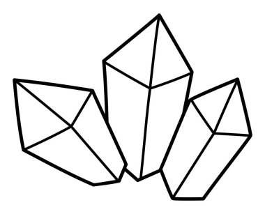 Siyah ve beyaz kristaller. Cüce ya da cüce hazineleri tırnak çizgisi ya da boyama sayfası. Zümrüt mücevher ikonu. Sihir ya da peri masalı değerli taş beyaz bir sırtüstü izole edilmiş