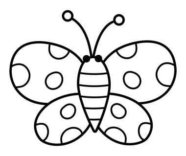 Siyah-beyaz uçan kelebek ikonu. Sihirli yaratık hattı klipsi. Tatlı peri masalı karakteri. Kanatları açık orman fantezi böceği. Orman masalı illüstrasyonu, boya bezi