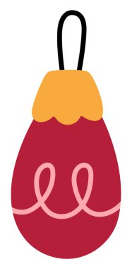 Köknar ağacı dekoru için kırmızı Noel balosu. Beyaz arka planda izole edilmiş şirin kış süsü çizimi. Yeni yıl çizgi film dekorasyonu. Komik bir tatil.