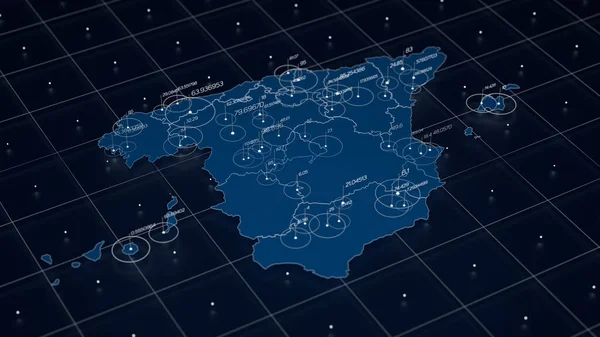 Spanien Blue Map Big Data Visualisierung Futuristische Karteninfografik Informationsästhetik Komplexität — Stockfoto