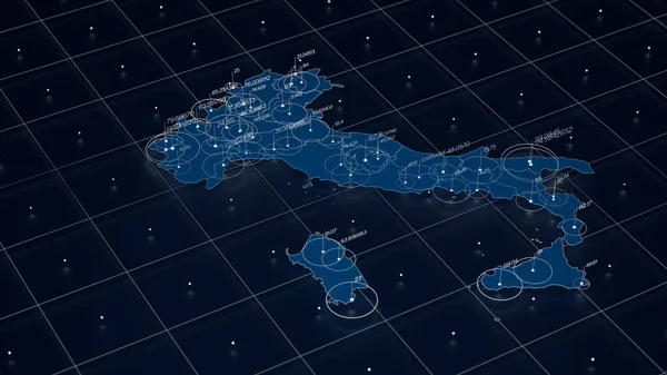 Italia Visualizzazione Mappa Blu Big Data Infografica Mappa Futuristica Estetica — Foto Stock