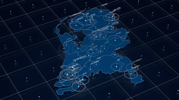Голубая Карта Нидерландов Визуализация Больших Данных Инфографика Футуристической Карты Информационная — стоковое фото