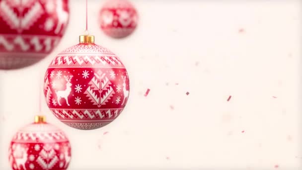 Nyår Röda Grannlåt Med Rådjur Prydnad Rotera Med Fallande Glitter — Stockvideo