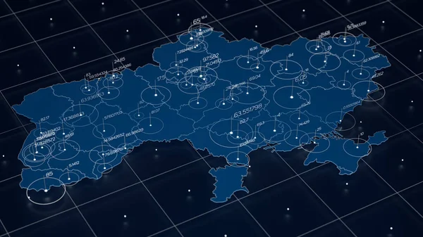 Ucraina Mappa Blu Visualizzazione Dei Big Data Infografica Mappa Futuristica — Foto Stock