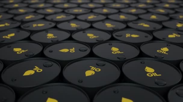 黒油や石油の樽の上に鍋 ガソリンまたは原油コンテナループ可能な3Dアニメーション 燃料産業 — ストック動画