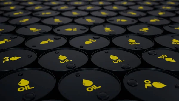 Petróleo Negro Barris Petróleo Gasolina Petróleo Bruto Recipientes Renderizar Ilustração — Fotografia de Stock