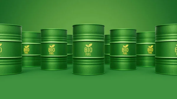 Barris Grade Biocombustível Tambores Biodiesel Conceito Energia Sustentável Renderizar Ilustração — Fotografia de Stock