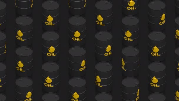 Cuchara Sobre Rejilla Barriles Petróleo Negro Rotativos Petróleo Gasolina Contenedores — Vídeos de Stock
