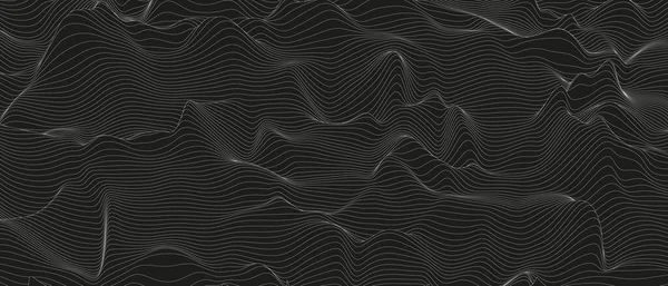 Abstracte Achtergrond Met Vervormde Lijnvormen Een Zwarte Achtergrond Monochrome Geluidslijngolven — Stockvector