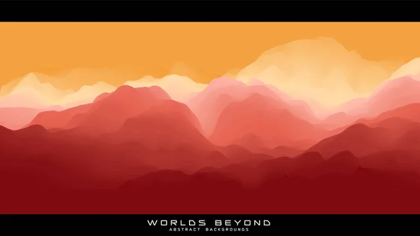 Brouillard Sur Les Montagnes Panorama Paysage Vectoriel Gradient Rouge Abstrait — Image vectorielle