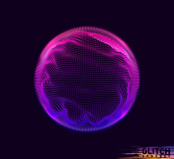 Esfera Punto Violeta Corrompida Vector Abstracto Malla Colorida Sobre Fondo — Vector de stock