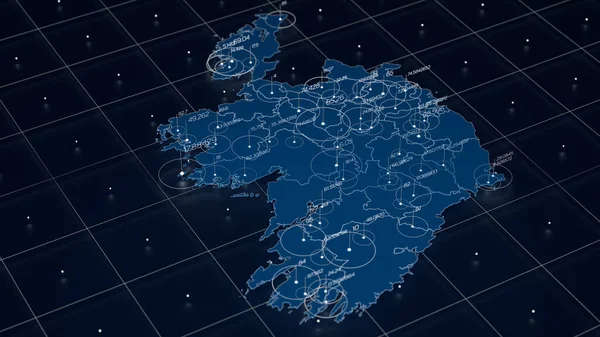 Irland Blue Map Big Data Visualisierung Futuristische Karteninfografik Informationsästhetik Komplexität — Stockfoto