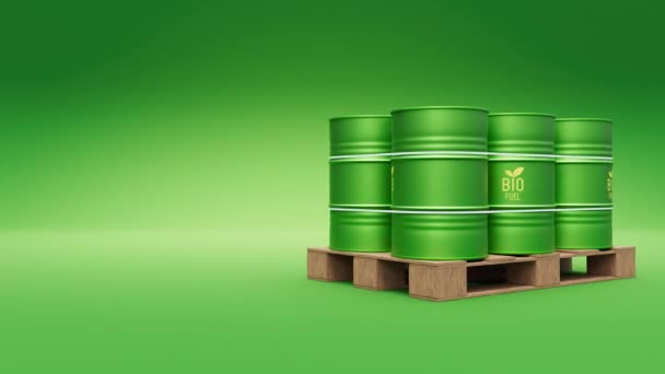 Palete Rotativa Com Barris Verdes Biocombustível Tambores Biodiesel Conceito Energia — Vídeo de Stock