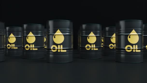 Black Oil Petroleum Barrels Grid Slowly Moves Right Left Gasoline — Stock Video