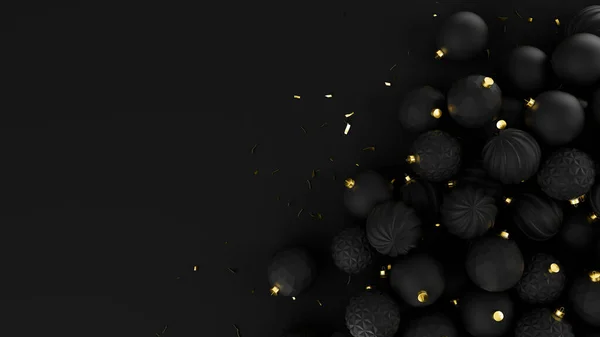 Boldog Évet Fekete Baubles Csillogó Karácsonyi Dekoráció Realisztikus Render Illusztráció — Stock Fotó