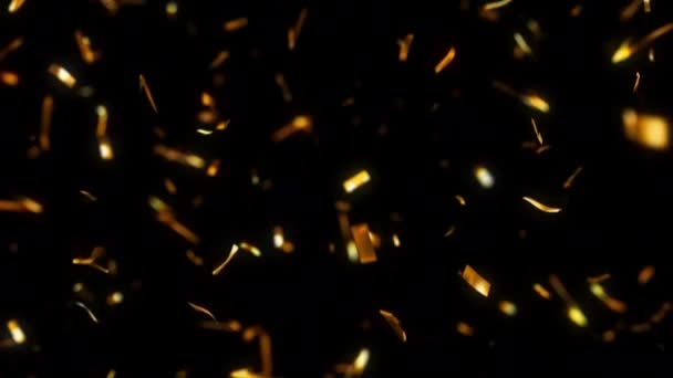 Golden Confetti Perlahan Jatuh Bawah Dengan Fokus Lembut Tahun Baru — Stok Video