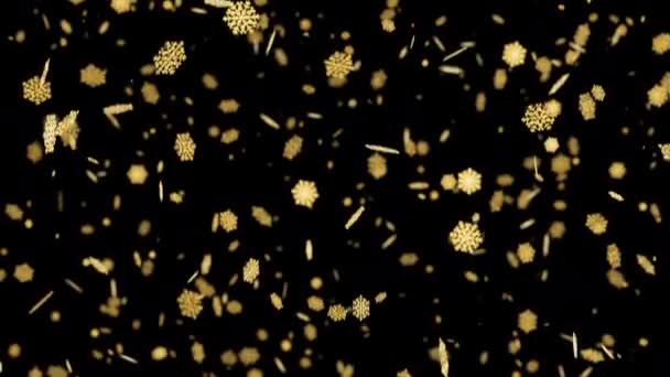 Złote Płatki Śniegu Powoli Opadają Miękkim Skupieniem Nowy Rok Lub — Wideo stockowe