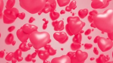 Pembe arka planda uçan kalpler. Sevgililer Günü döngüsü arka planı. 3d hazırlayıcı.