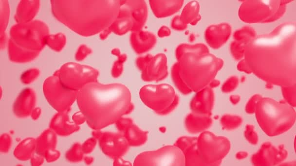 Летающие Сердца Розовом Фоне День Святого Валентина Зацикленный Фон Рендеринг — стоковое видео
