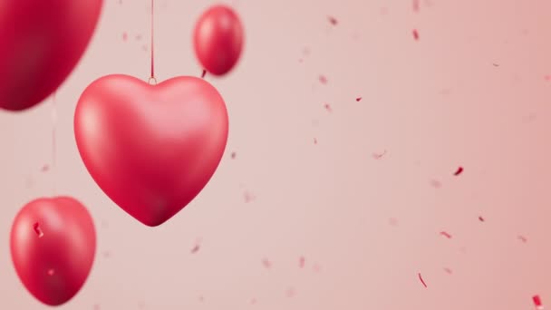 Roterende Harten Roze Achtergrond Met Vallende Confetti Valentijnsdag Loopable Achtergrond — Stockvideo