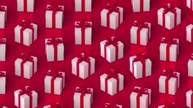 Valentine gift boxes on red background. Valentine day loopable backdrop. 3d render.