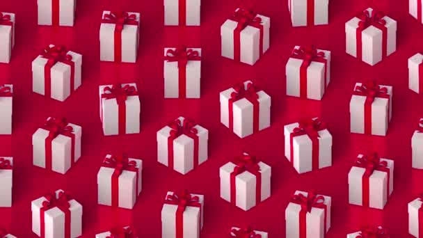 Подарункові Коробки Валентина Червоному Тлі День Святого Валентина Циклічний Фон — стокове відео