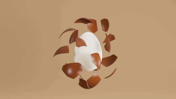 Čokoládová Skořápka Odhalit Bílé Vejce Velikonoční Animace Vajíček Vykreslení — Stock video