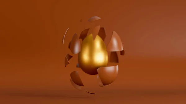 Chocolate Egg Shell Peel Fly Away Revealing Golden Easter Egg — Stock Fotó