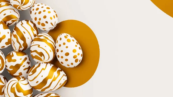 Bunch Easter Eggs Golden Ornament Ornate Background Render Illustration — Stock Fotó