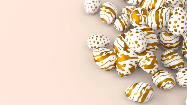 Bunch Easter Eggs Golden Ornament Beige Background Render Illustration — Stock Fotó