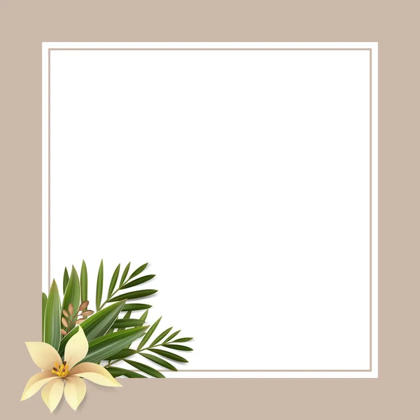在白色背景上分离的热带病媒叶和花卉组成 — 图库矢量图片