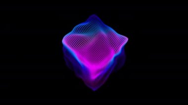 Soyut parçacık küpünde döngü şeklinde çarpıtma dalgaları. Kutu nokta dizisinin dijital veri sıçraması. Fütüristik hata UI ögesi.