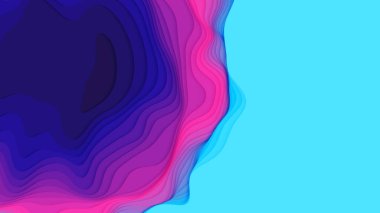 Mor 'dan mavi kağıt tabakasına. Üç boyutlu soyut gradyan kağıt kesiği. Renkli origami biçimi.